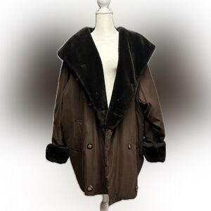Jones NY Baggy Coat with Faux Fur Collar and Cuffs